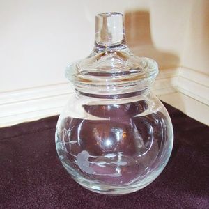 Princess House Etched Candy/Cotton Jar & Lid